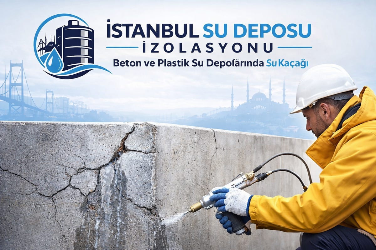 Beton su deposu çatlağına enjeksiyon uygulayan usta (illüstrasyon)